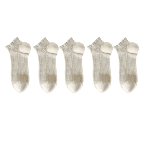 5 Pairs Women's Ruffle Cuff Lace Knit Ankle Socks Breathable Soft Stretch Fabric with Multiple Color Options - 5 pairs-F