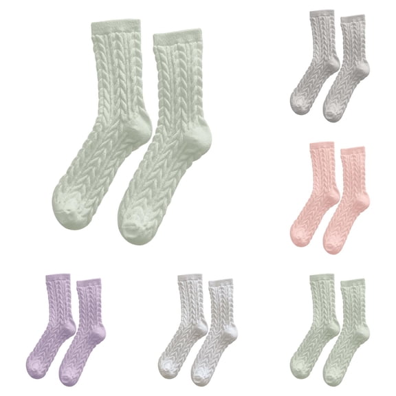 5 Pairs Women's Slouch Crew Socks Retro Solid Scrunch Boot Chunky Ribbed Cozy Cotton Calf Socks 5 Pack Size 5-11