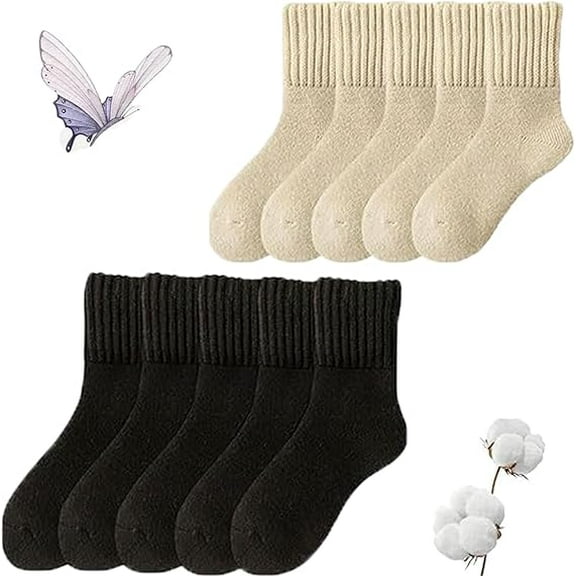 5 Pairs Women's Solid Mid-Calf Socks, 2026 New Winter Thick Warm Boots Socks, Soft Breathable Cotton Socks