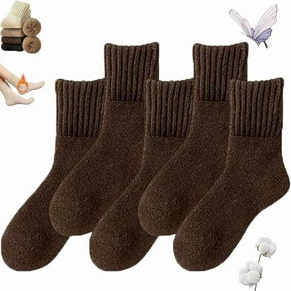 5 Pairs Women's Solid Mid-Calf Socks, 2026 New Winter Thick Warm Boots Socks, Soft Breathable Cotton Socks