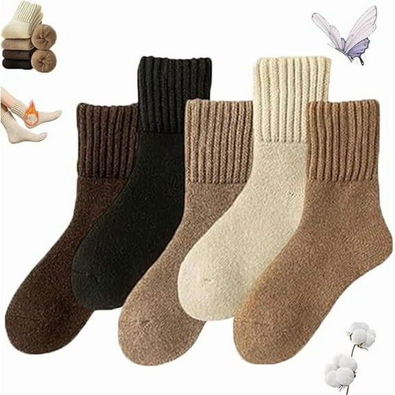 5 Pairs Women's Solid Mid-Calf Socks, 2026 New Winter Thick Warm Boots Socks, Soft Breathable Cotton Socks