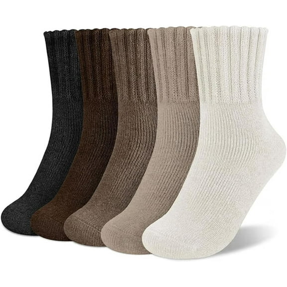 5 Pairs Women's Solid Mid-Calf Socks - Cozy Fall Ankle Socks for Boots & Leggings, Retro Slouchy Scrunch Knit Crew Socks