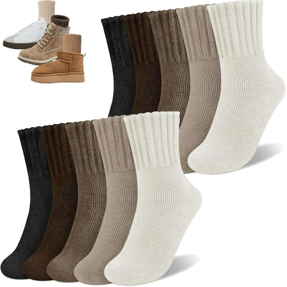 5 Pairs Women's Solid Mid-Calf Socks, Cozy Fall & Winter Socks for Leggings and Low-Cut Boots, Soft & Warm Everyday Socks