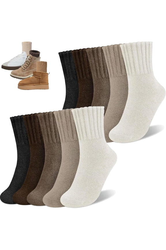 5 Pairs Women's Solid Mid-Calf Socks, Cozy Fall & Winter Socks for Leggings and Low-Cut Boots, Soft & Warm Everyday Socks