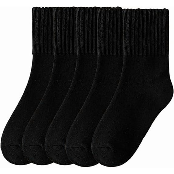 5 Pairs Women's Solid Mid-Calf Socks, Neattidyly/Fallesson Scrunchie Socks for Women, Fleece Lined Warm Knit Socks(black)