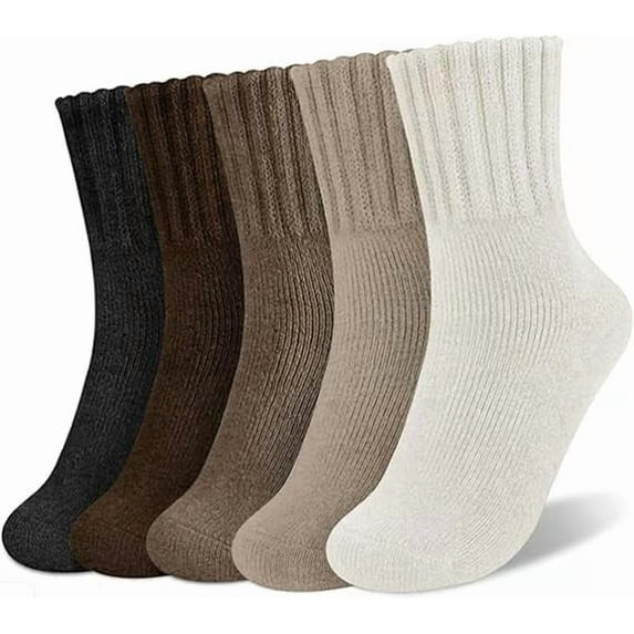 5 Pairs Women's Solid Mid-Calf Socks, Neattidyly/Fallesson Scrunchie Socks for Women, Fleece Lined Warm Knit Socks(mix)