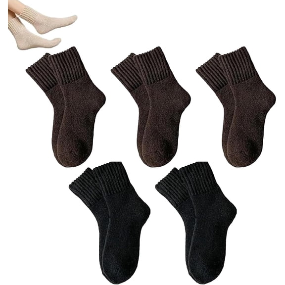 5 Pairs Women's Solid Mid-Calf Socks, Thermal Winter Boot Socks, Thick Warm Cozy, Cotton Soft Breathable Elasticity