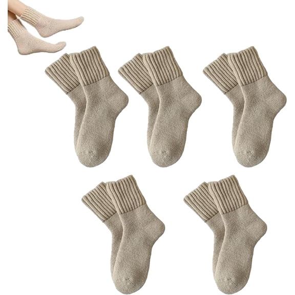 5 Pairs Women's Solid Mid-Calf Socks, Thermal Winter Boot Socks, Thick Warm Cozy, Cotton Soft Breathable Elasticity
