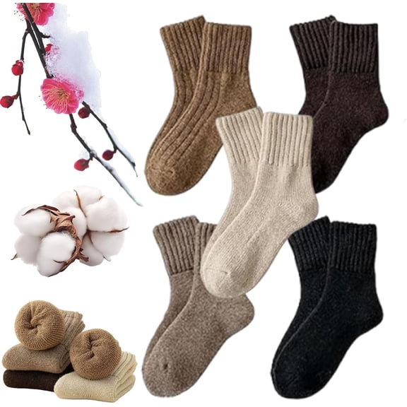 5 Pairs Women's Solid Mid-Calf Socks, Thick Warm Winter Crew Socks