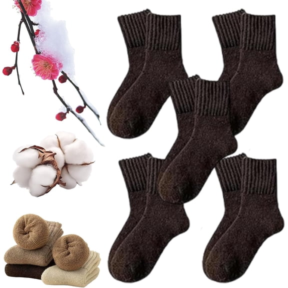5 Pairs Women's Solid Mid-Calf Socks, Thick Warm Winter Crew Socks