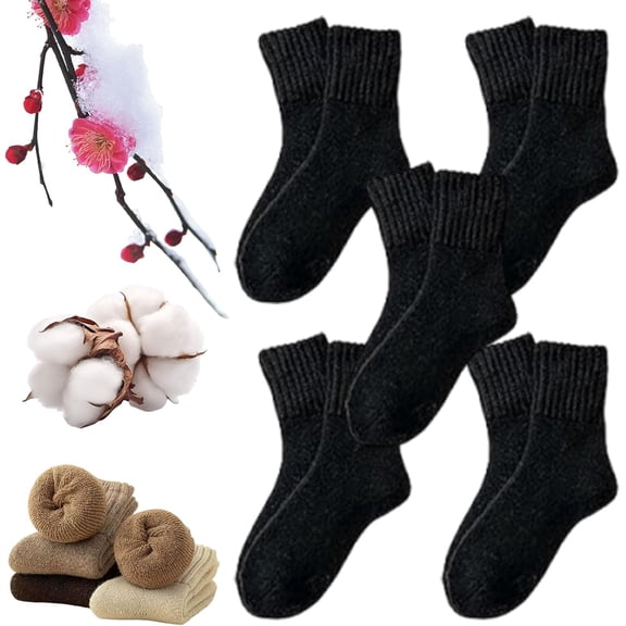5 Pairs Women's Solid Mid-Calf Socks, Thick Warm Winter Crew Socks