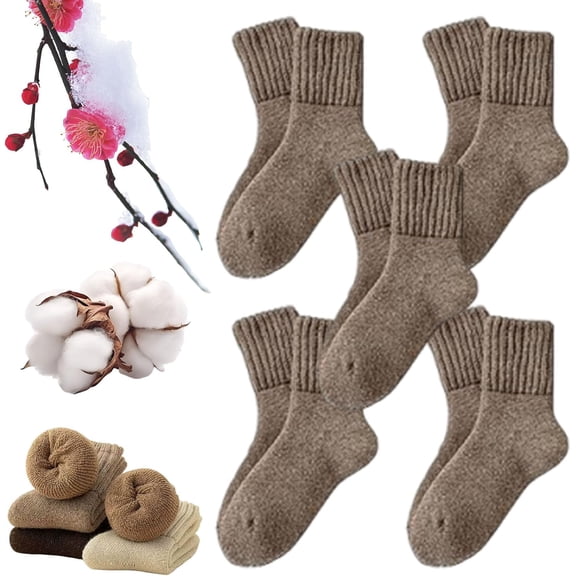 5 Pairs Women's Solid Mid-Calf Socks, Thick Warm Winter Crew Socks