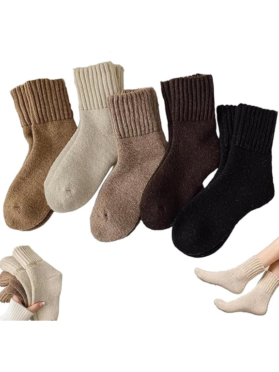 5 Pairs Women's Solid Mid-Calf Socks,Thick Winter Knit Warm Socks,Women's Winter Boots Socks Thick Warm Cozy Crew Socks