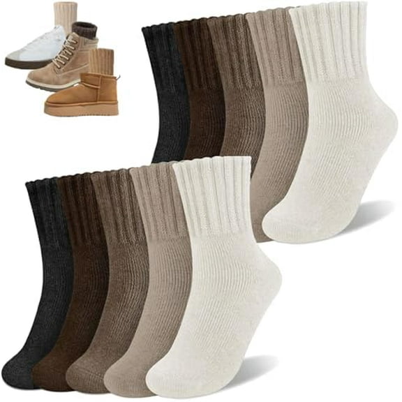 5 Pairs Women's Solid Mid-Calf Socks, Warm Socks for Women, Thick Wool Socks, Comfort, Durability