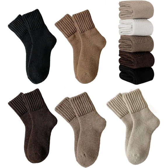 5 Pairs Women's Solid Mid-Calf Socks, Winter Thick Warm Boot Socks, Cotton Soft Breathable Elastic