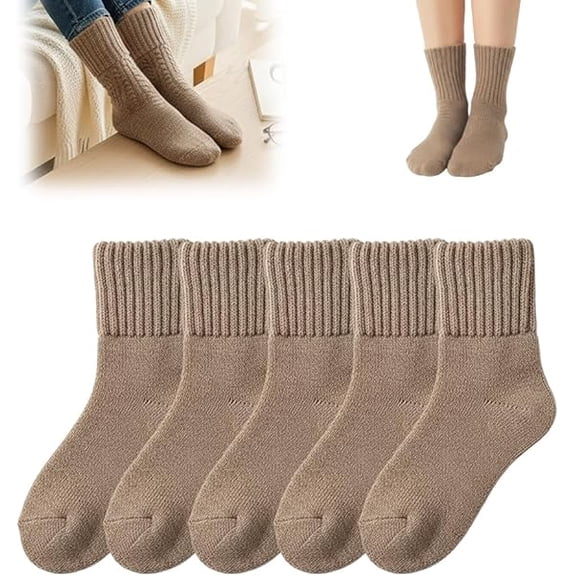 5 Pairs Women's Solid Mid-calf Socks, 2026 New Fall Cozy Fuzzy Socks for Women, Thick Warm Winter Womens Crew Socks
