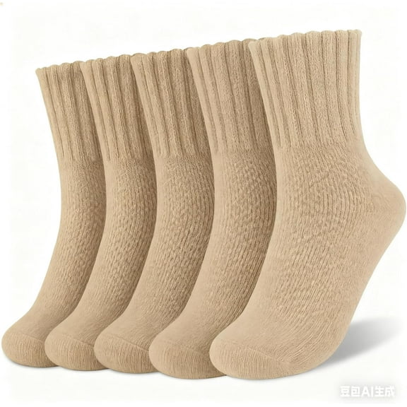 5 Pairs  Women's Solid Mid-calf Socks for Fall and Winter, Knit Cotton Crew Socks with Cozy Comfort for Fall & Winter, Perfect with Leggings and Low-Cut Boots