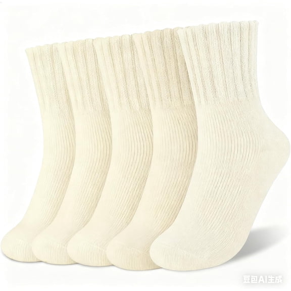 5 Pairs  Women's Solid Mid-calf Socks for Fall and Winter, Knit Cotton Crew Socks with Cozy Comfort for Fall & Winter, Perfect with Leggings and Low-Cut Boots