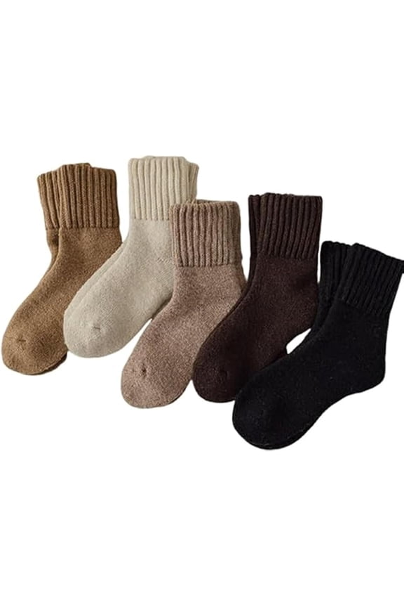 5 Pairs Women's Solid Mid-calf Socks, Ladies Cozy Casual Retro Soft Comfy Warm Thick Cute Knit Crew Socks