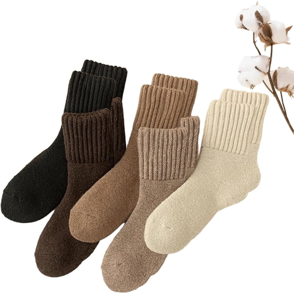 5 Pairs Women's Solid Mid-calf Socks, Scrunch Socks Knit Mid Calf Rib Tube Scrunchy Slouchy Retro Trendy Crew Socks, Winter Thicker Boots Socks Thick Warm Cozy