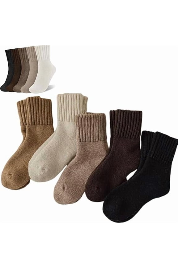 5 Pairs Women's Solid Mid-calf Socks Warm Stylish Winter Thick Wool Long Size Slouchy Cotton Cute Calf Women Mid Length(Mixing Colors)