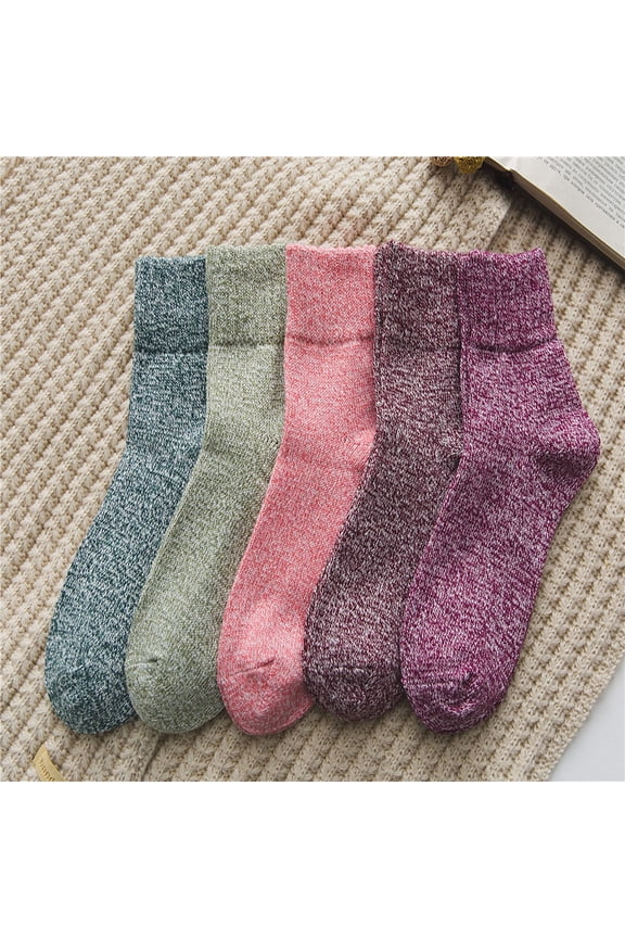 5 Pairs Of Women's Thick Socks, Casual Winter Socks With Thick Knit Construction For Warmth And Comfort, Designed For Women's Daily Indoor And Outdoor Casual Use As Carpet Socks