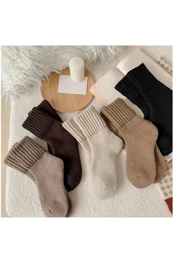 5 Pairs Women's Thickened Fleece Socks Melard Series Women's Slouch Crew Socks Retro Solid Cotton Boot Calf Socks Chunky Ribbed Cozy Scrunch Socks Size 5-11 Thickened High Ribbed Thick Socks Women Wi