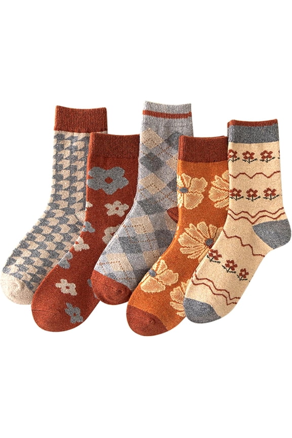 5 Pairs Women's Vintage Wool Socks, Super Cozy Thick Winter Hiking Crew Socks