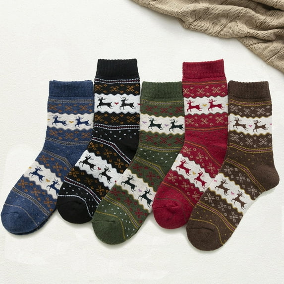 5 Pairs Women's Winter Socks Soft Warm Cold Weather Knit Wool Socks with Deer Pattern Thick Cozy Thermal Boot Socks