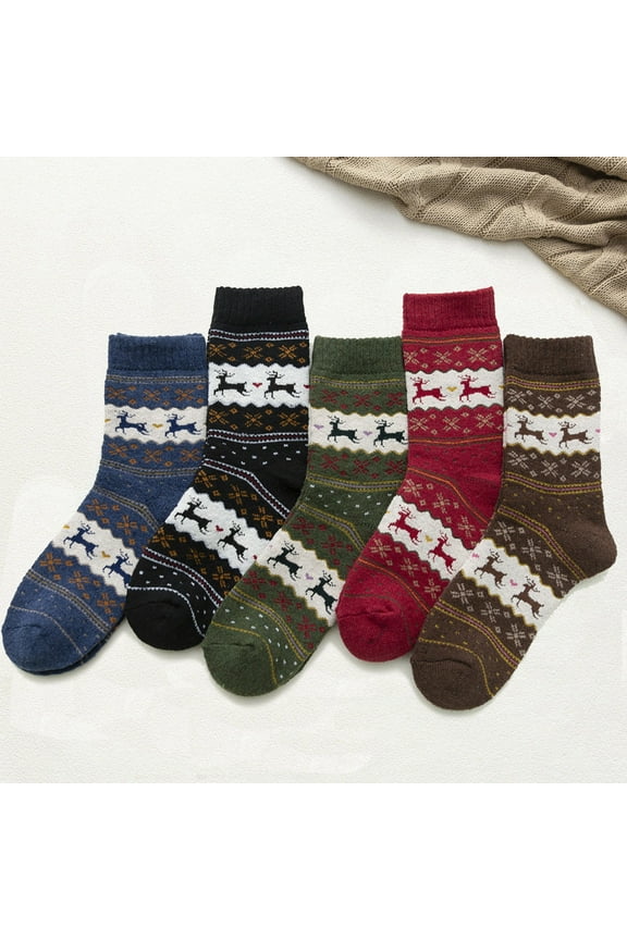 5 Pairs Women's Winter Socks Soft Warm Cold Weather Knit Wool Socks with Deer Pattern Thick Cozy Thermal Boot Socks
