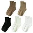 thumbnail image 1 of 5 Pairs Womens Casual Ruffle Trim Ribbed Knitted Dress Socks Soft Breathable Stretchy Frilly Ankle Socks for Daily Use, 1 of 9