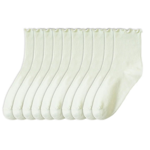 5 Pairs Womens Casual Ruffle Trim Ribbed Knitted Dress Socks Soft Breathable Stretchy Frilly Ankle Socks for Daily Use