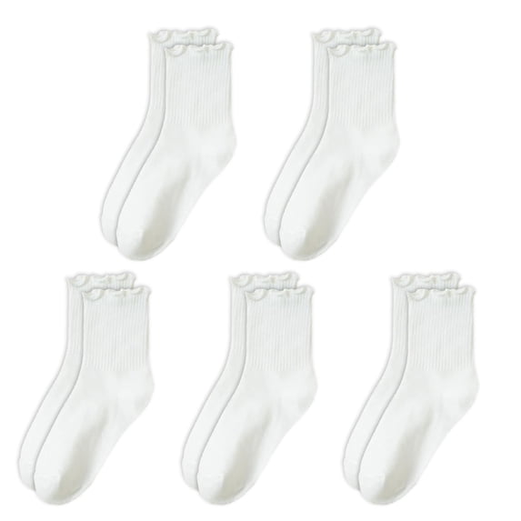 5 Pairs Womens Casual Ruffle Trim Ribbed Knitted Dress Socks Soft Breathable Stretchy Frilly Ankle Socks for Daily Use