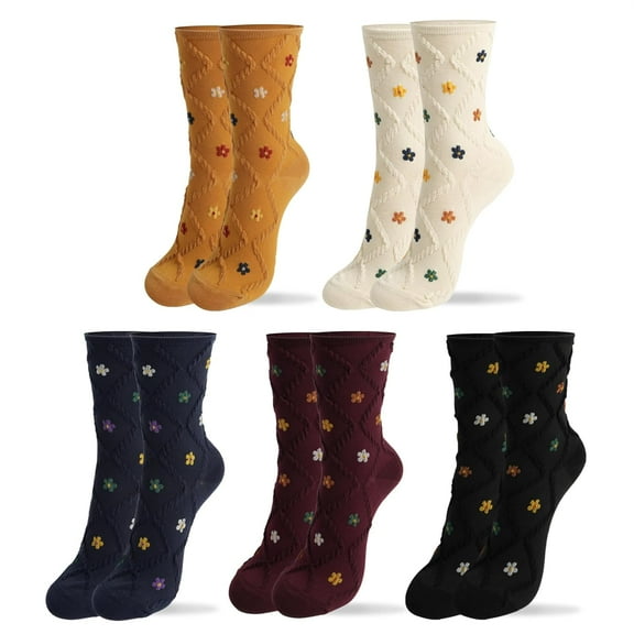 5 Pairs Womens Crew Socks Casual Cotton Cute Socks Fun Novelty Girl Thin Dress Floral Ankle Socks US Size 6-8 Womenswear Comfort grip