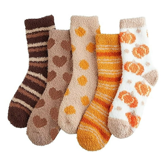 5 Pairs Womens Crew Socks Winter Fuzzy Colorful Warm Cozy Fluffy Sock Indoor Soft Christmas Socks for Women