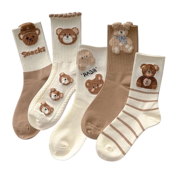 5 Pairs Womens Cute Animal Patterned Funny Novelty Cotton Crew Socks