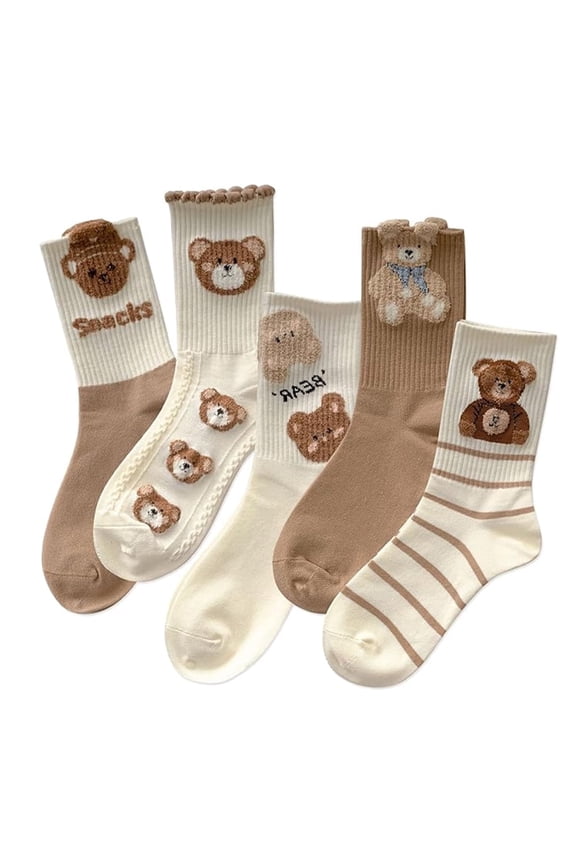 5 Pairs Womens Cute Animal Patterned Funny Novelty Cotton Crew Socks