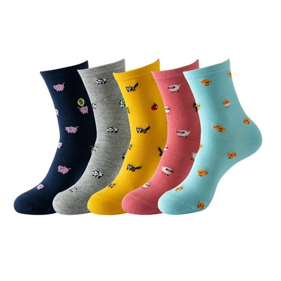 5 Pairs Womens Cute Socks, Dog Cat Novelty Animal Socks, Girl Cartoon Cotton Casual Crew Funny Socks Gifts