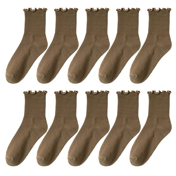 5 Pairs Womens Fashionable Ruffle Cuffs Dress Socks Cotton Blend Ribbed Knit Stretchy Fit Comfortable Frilly Ankle Socks