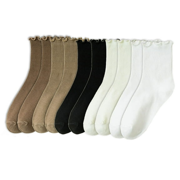 5 Pairs Womens Fashionable Ruffle Cuffs Dress Socks Cotton Blend Ribbed Knit Stretchy Fit Comfortable Frilly Ankle Socks
