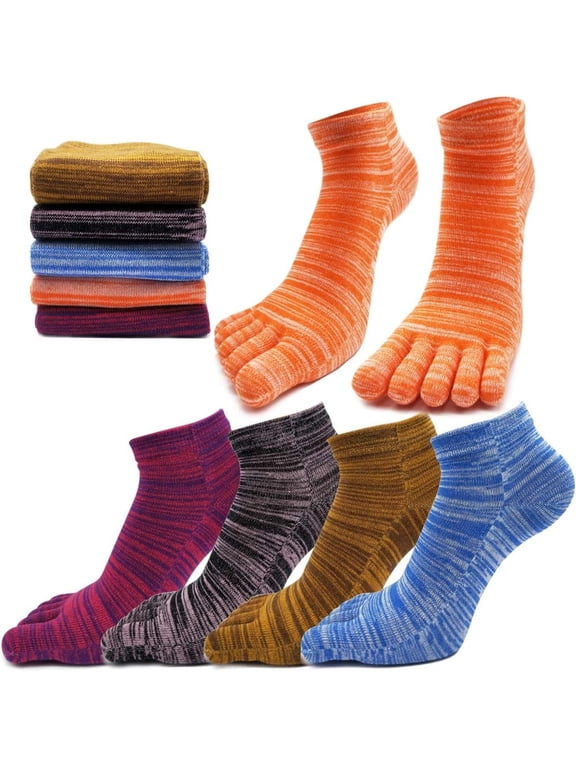5 Pairs Womens Five Finger Toe Socks for Women Girls Cotton, Ladies Casual Low Cut Ankle Socks Soft & Breathable Size 5-9