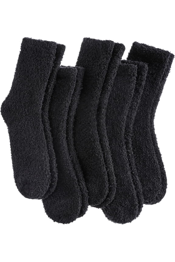 5 Pairs Womens Fuzzy Slipper Socks Super Soft Microfiber Fluffy Cozy Winter Warm Fuzzy Crew Socks