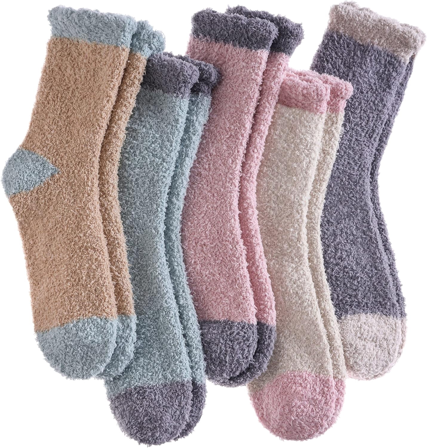 5 Pairs Womens Fuzzy Slipper Socks Super Soft Microfiber Fluffy Cozy ...