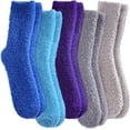 thumbnail image 1 of 5 Pairs Womens Fuzzy Slipper Socks Super Soft Microfiber Fluffy Cozy Winter Warm Fuzzy Crew Socks, 1 of 6