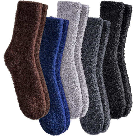 5 Pairs Womens Fuzzy Slipper Socks, Ultra Soft Microfiber Crew Socks for Winter, Non-Slip Cozy House Socks with Fluffy Lining