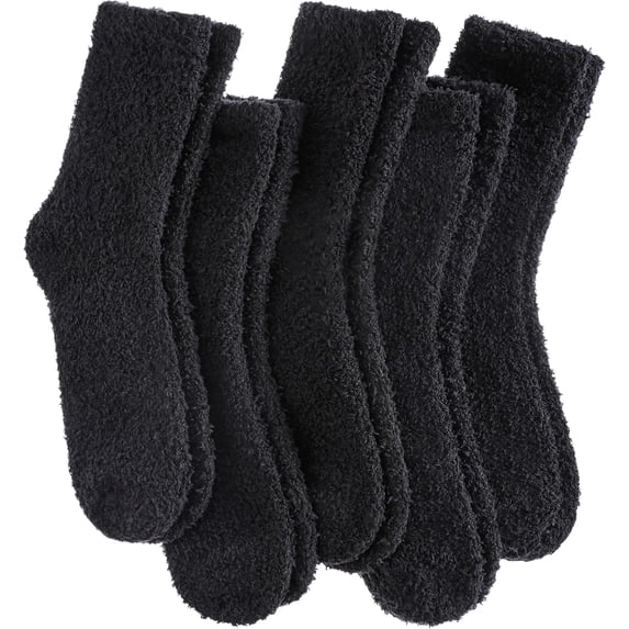 5 Pairs Womens Fuzzy Slipper Socks, Ultra Soft Microfiber Crew Socks for Winter, Non-Slip Cozy House Socks with Fluffy Lining