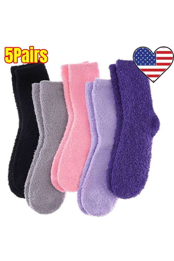 5 Pairs Womens Fuzzy Socks Cozy Fluffy Winter Warm Slipper Socks Microfiber Soft Home Sleeping Socks