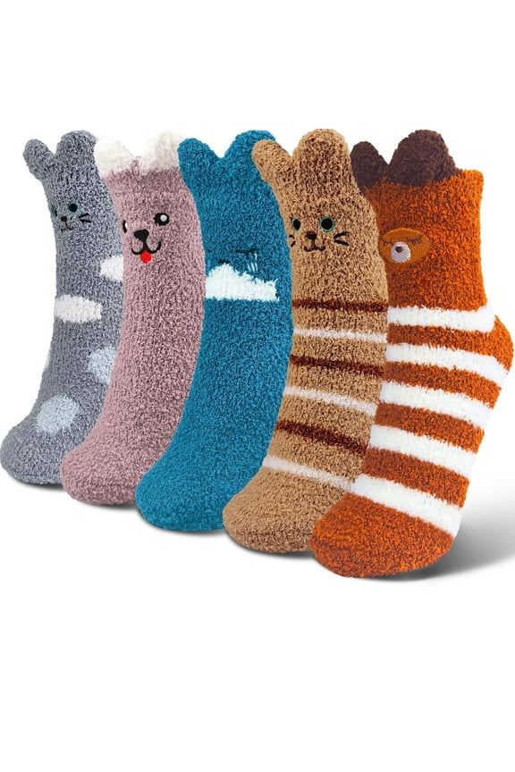 5 Pairs Womens Fuzzy Socks Fleece Fluffy Cabin Plush Slipper Warm Soft Cozy Winter Adult Socks