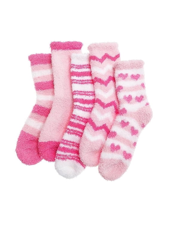 5 Pairs Womens Fuzzy Socks Fleece Fluffy Cabin Plush Slipper Warm Soft Cozy Winter Adult Socks
