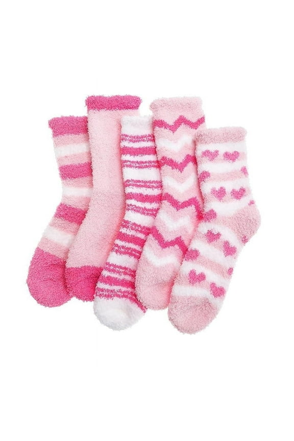 5 Pairs Womens Fuzzy Socks Fleece Fluffy Cabin Plush Slipper Warm Soft Cozy Winter Adult Socks